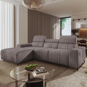 Ecksofa mit Schlaffunktion Castel grau braun linksseitig komfortables und stilvolles Ecksofa mit Bettkasten