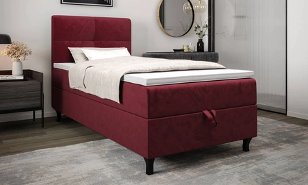 Boxspringbett Melba 90x200 dunkelrot Bett im modernen skandinavischen Stil mit gepolstertem Kopfteil Bett mit Staukasten