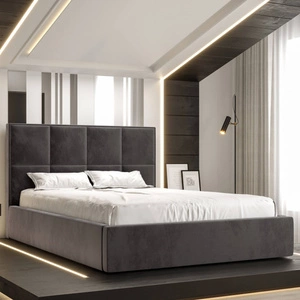 Polsterbett Aresa 160x200 mit Aufbewahrung Grau Modernes skandinavisches Stilbett mit bequemem Kopfteil