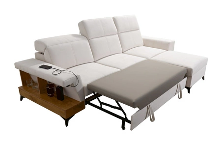 Ecksofa mit Schlaffunktion Bresso braun / schwarz rechtes Ecksofa mit praktischer Ablage in Eiche lancelot verstellbare Kopfstützen