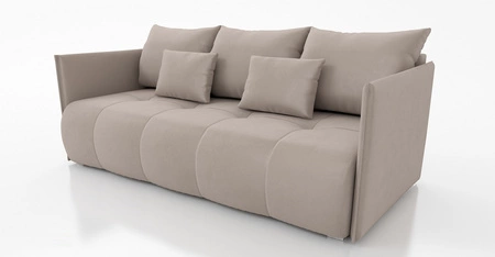 Sofa mit Schlaffunktion Selva hellbeige Funktionssofa für Wohnzimmer mit Bettzeugbehälter aus Stoff mit Plüschoberfläche
