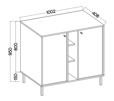 Kioto II Kommode 100 cm Eukalyptus modernes Design praktische Einlegeböden schwarze Griffe stabile Metallbeine