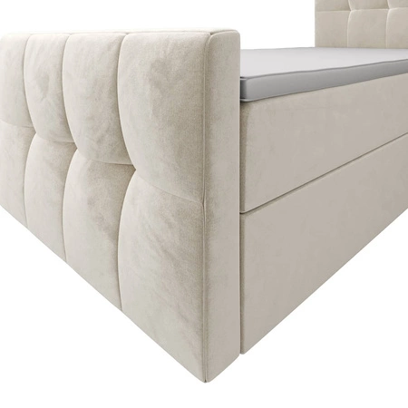 Boxspringbett Manhattan 90x200 beige Bett im modernen skandinavischen Stil mit gepolstertem Kopf- und Fußteil Bett mit Staukasten