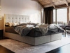 Boxspringbett Widnes 180x200 beige Bett im modernen skandinavischen Stil mit markantem Kopfteil