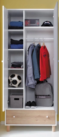 Kleiderschrank Beja 80 cm weiß / Eiche artisam / grau ideal für das Jugendzimmer stilvoll und geräumig in interessanten Farben