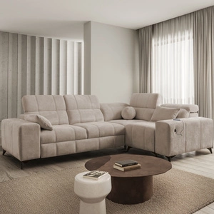 Ecksofa mit Schlaffunktion Penejos II dunkelbeige rechte Seite Komfort bei der täglichen Erholung Container für Bettzeug