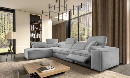 Ecksofa mit Schlaffunktion Viano XI Lux hellgrau links Design-Ecksofa mit ausziehbarem Fußteil und Bettzeugstaufach