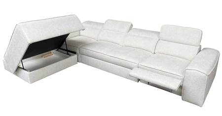 Ecksofa mit Schlaffunktion Viano XI Lux cremefarben links Design-Ecksofa mit ausziehbarem Fußteil und Bettzeugstaufach