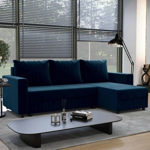 Ecksofa mit Schlaffunktion Pasco marineblau rechte Ecke Klassisches Ecksofa, das sich in jede Einrichtung einfügt Ziernähte