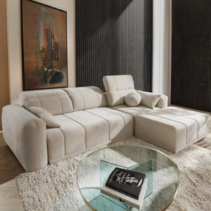 Ecksofa mit Schlaffunktion Cetara beige rechte Seite stilvolles Design komfortable Schiebelehne verstellbare Kopfstützen