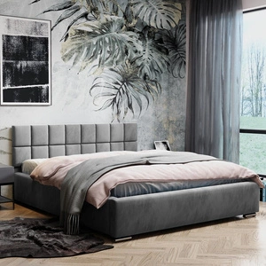 Polsterbett Nessa 140x200 grau Esche stilvolles Bett mit Bettzeugablage bequemes Kopfteil besticht durch sein elegantes Design