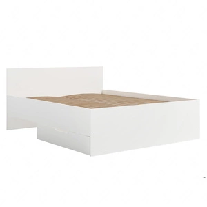 Bett Maxione 160x200 cm weiß Wäscheaufbewahrung in Form einer ausziehbaren Schublade ideales Bett für ein Schlafzimmer hohes bequemes Kopfteil