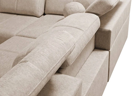 Ecksofa mit Schlaffunktion Tesalia IX graue Esche rechte Ecke modernes Design komfortable Schiebelehne Schublade in der Seite des Möbels