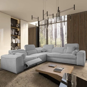 Ecksofa mit Schlaffunktion Viano III Lux hellgrau links modernes Ecksofa mit ausziehbarem Fußteil Bettzeugcontainer