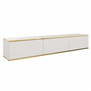 TV-Lowboard Luxury 175 cm Weiß Minimalistisches Design Korpus verziert mit einer goldenen Leiste begeistert Liebhaber eleganter Arrangements