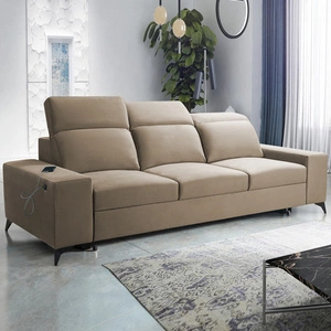 Kelly Sofa mit Schlaffunktion dunkelbeige stilvolles Wohnzimmersofa mit einfachem Design verstellbare Kopfstützen Veloursstoff