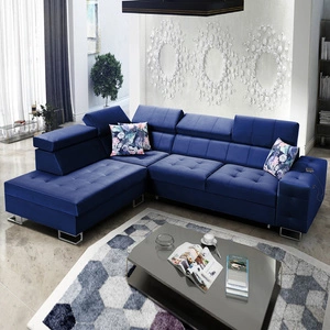 Ecksofa mit Schlaffunktion Hampton VII navy blue linkes Ecksofa für Zimmer aus Samtstoff mit glatter Oberfläche