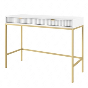 Konsolentisch Lovro weiße mit Schubladen stilvolles und funktionelles Möbelstück für den Flur, das Wohnzimmer oder das Büro Metallrahmen in goldener Farbe