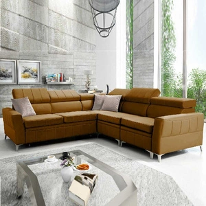 Ecksofa mit Schlaffunktion Rava IV Honig rechts Samt Komfort bei der täglichen Erholung Behälter für Bettzeug