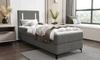 Boxspringbett Norco 90x200 grau stilvolles Bett mit Bettzeug Lagerung Beleuchtung im Kopfteil fügt eine einzigartige Note