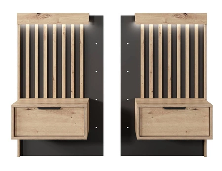 Tipler Bett 160x200 cm mit Bettzeug und Nachttischen Eiche artisan / anthrazit gepolstertes Kopfteil LED-Beleuchtung