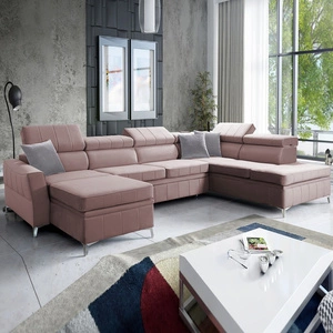 Ecksofa mit Schlaffunktion Rava VI lavendelrosa Linkshänder praktisches und modernes Ecksofa, ausgestattet mit einer Multifunktionslampe