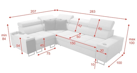 Ecksofa mit Schlaffunktion Dafni II blaues linksseitiges Ecksofa aus Samt mit Bettzeugstauraum und Vollauszug