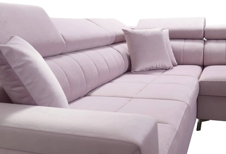 Nausa II Ecksofa mit Schlaffunktion hellbraun rechtsseitig Samt Ziernähte auf der Sitzfläche Ecksofa mit Bettzeugcontainer