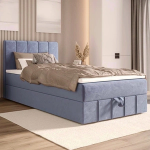 Boxspringbett Casey 90x200 blau Bett im modernen skandinavischen Stil mit gepolstertem Kopfteil Bett mit Staukasten