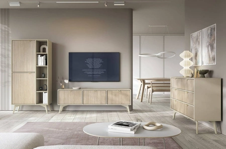 Wald Schubladenkommode 158 cm beige / beige Fischgrät Pastellfarben im Boho-Stil geschmackvolles Fischgrätdekor und goldene Griffe