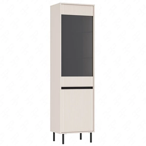 Vitrine Osaka 56 cm beige/schwarz elegante Vitrine für den Wohnbereich mit minimalistischem Design geschmackvolle geriffelte Front gehärtetes Glas