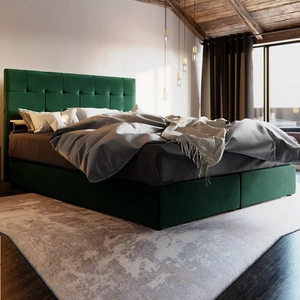 Boxspringbett Widnes 180x200 flaschengrün im modernen skandinavischen Stil mit markantem Kopfteil