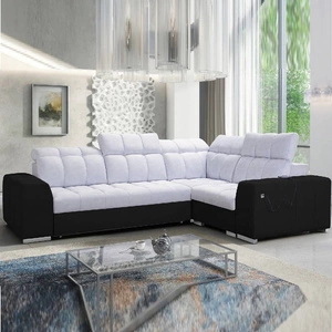 Ecksofa mit Schlaffunktion Luigi II Esche grau/schwarz rechtes Ecksofa mit Bettzeugablage