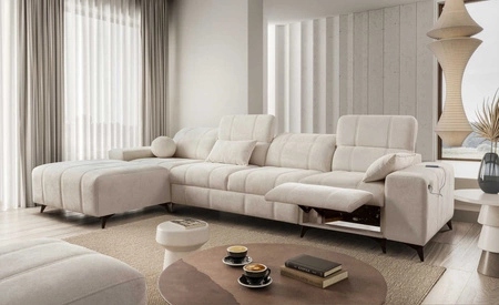 Ecksofa mit Schlaffunktion Penejos XII Lux creme linke Seite stilvolles Ecksofa mit bequemem ausziehbarem Fußteil