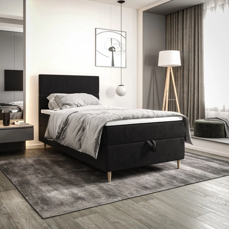 Boxspringbett Bing 90x200 graphit im modernen skandinavischen Stil mit gepolstertem Kopfteil Bett mit Staukasten