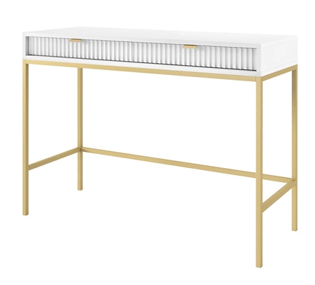 Konsolentisch Lovro weiße mit Schubladen stilvolles und funktionelles Möbelstück für den Flur, das Wohnzimmer oder das Büro Metallrahmen in goldener Farbe