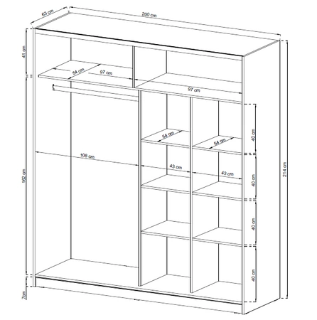 Schiebeschrank Gaja 200 cm Eiche sonoma moderne Garderobe ideal für ein Schlafzimmer Kleiderschrank oder Flur