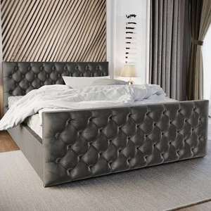 Polsterbett Viamao 160x200 grau mit Container im modernen skandinavischen Stil mit gestepptem Kopfteil und Fußteil