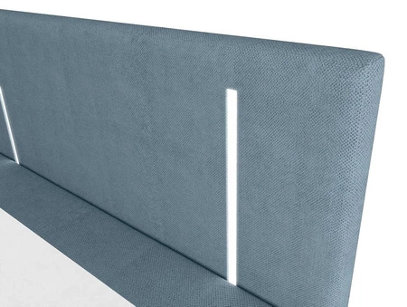 Boxspringbett Norco 160x200 blau stilvolles Bett mit Staukasten Beleuchtung im Kopfteil fügt eine einzigartige Note