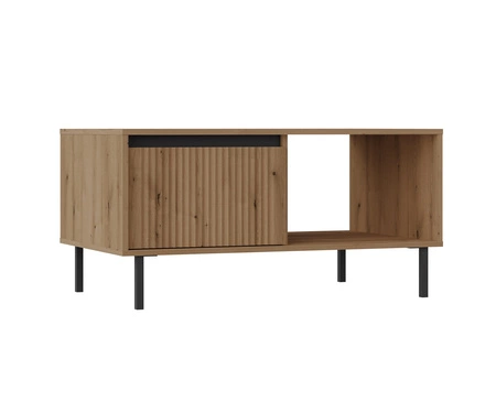 Osaka Wandschrank Eiche evoke / schwarz minimalistisches Design akzentuiert durch trendige Farben hohe Metallbeine schwarz geschmackvoll geriffelte Front