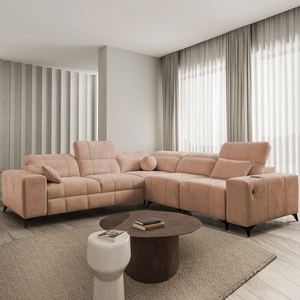 Ecksofa mit Schlaffunktion Penejos III Lachs rechts äußerst bequemes und praktisches Ecksofa für das Wohnzimmer zwei Container für Bettzeug