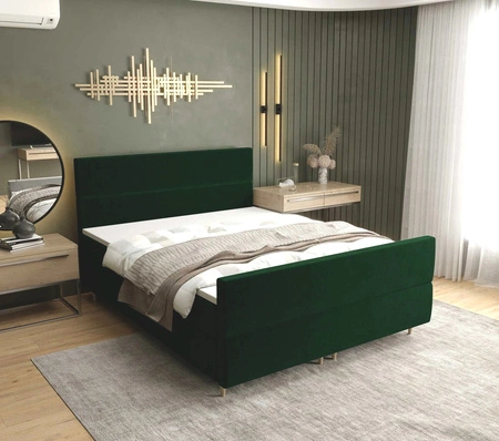 Boxspringbett Benet 160x200 Flaschengrün moderner skandinavischer Stil mit charakteristischem Kopfteil lKontinentale Bett