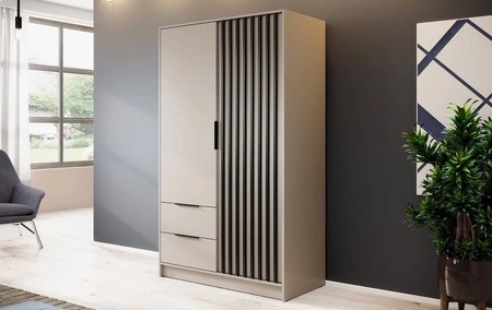 Kleiderschrank Aspen 105 cm Beige / schwarze Lamellen modernes Möbeldesign Schranktür mit Lamellen verziert