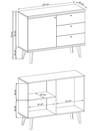 107 cm Primo Kommode mit Schubladen Eiche riviera / weiß modernes Design im skandinavischen Stil Kommodenkante mit speziellem ABS-Furnier verarbeitet