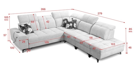 Ecksofa mit Schlaffunktion Buffalo IX creme rechts stilvolles Ecksofa für Zimmer aus Velourstoff Zierkissen