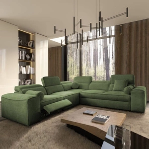 Ecksofa mit Schlaffunktion Viano III Lux grün links modernes Ecksofa für Wohnzimmer mit ausziehbarem Fußteil Bettwäschecontainer