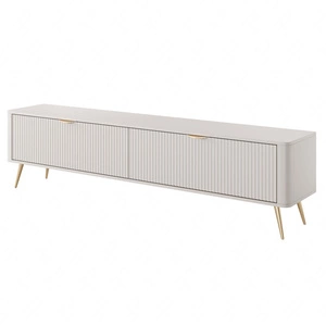 RTV Schrank Lante 200 cm beige modernes Design Korpus auf hohen Beinen geriffelte Front charakteristische ovale Form