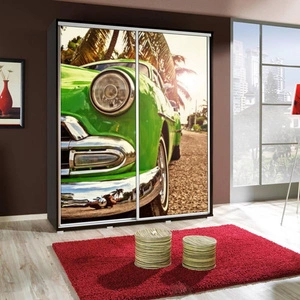 Artistino 155 cm Schiebeschrank mit Grafikwagen II wengefarbener Schrankkorpus aus 22 mm starker Platte