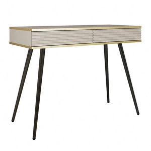 Konsole mit Schubladen Luxury beige eleganter Schminktisch mit geriffelten Fronten hohe schwarze Beine Körper mit goldenen trim gekrönt