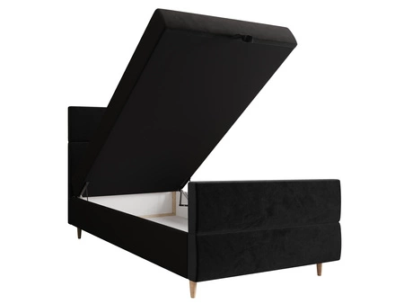 Boxspringbett Benet 90x200 schwarzes im modernen skandinavischen Stil mit gepolstertem Kopf- und Fußteil Bett mit Staukasten